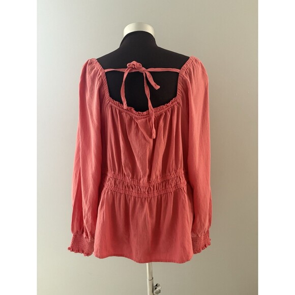 Ava and Viv Top Size 1X Coral Milkmaid Babydoll Cottagecore Boho Adj Waist - Picture 6 of 16